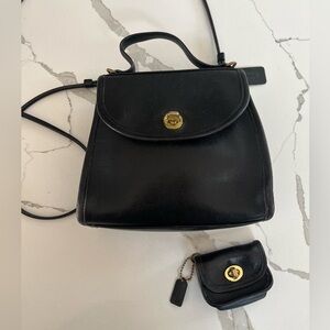 Authentic vintage Regina Coach Black Leather with matching mini change purse